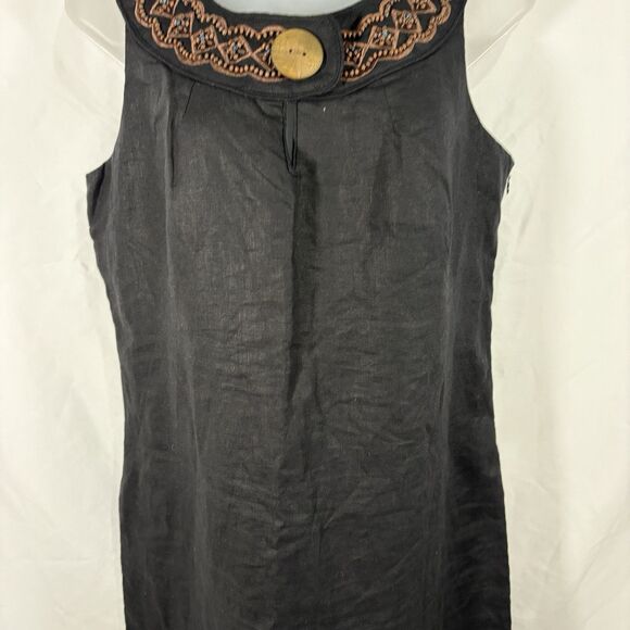 Carole Little Black Linen Dress Size 8 Boho Embroidered Sleeveless Midi Vintage - Picture 3 of 16